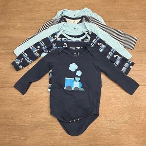 Monica & Andy 12-18mth Baby Boy Longsleeve Onesie Set of 5 - Blue Train Print